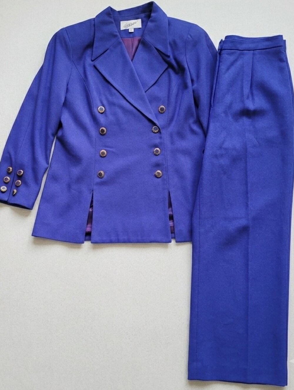 Vintage Scaasi Heritage 2 Piece Pant Suit Royal Purple Blue Wide Leg